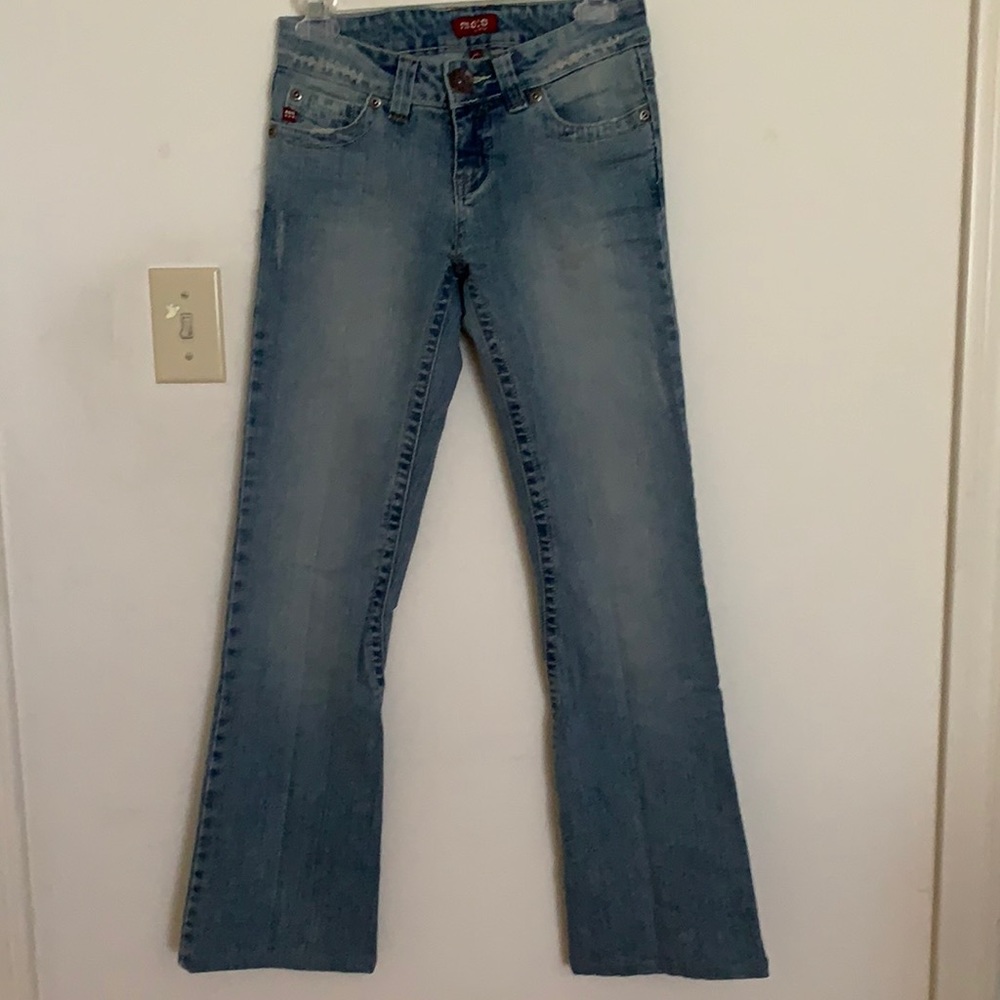 Flared low rise denim
